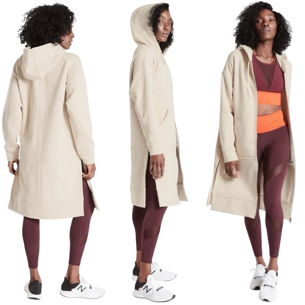 ATHLETA Tenacity Duster Hoodie Long Sweatshirt Jacket in Putty
